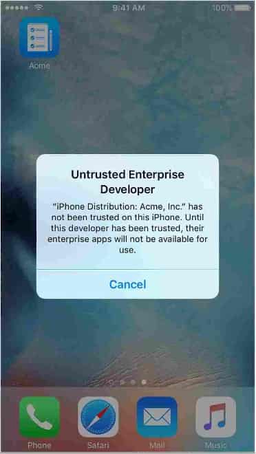 Info untrusted app developer