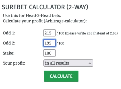 Surebet calculator 2-way