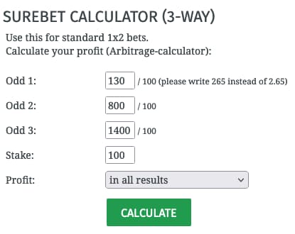 Surebet calculator 3-way