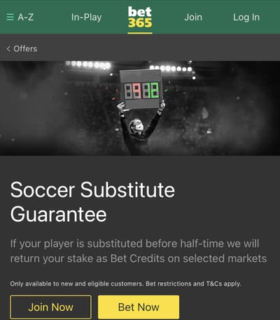 Bet365 Soccer Substitute Promotion