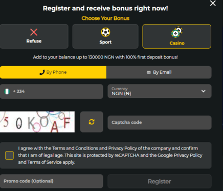 Betwinner registration screen