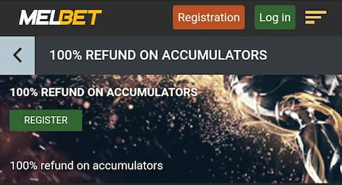 melbet 100% refund on Accas screen