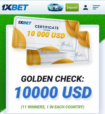 golden check from 1xbet with 10000 usd