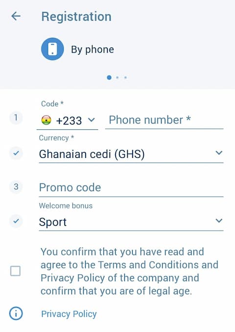 1xbet sign up page