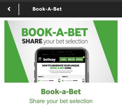Book A Bet Feature on Betway