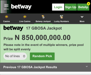 Betway 17 Gbosa Jackpot