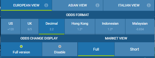 Different odds formats 1xbet