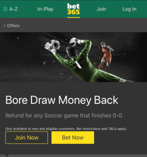 Bet365 Bore Draw Money Back