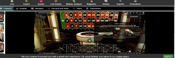 Betway Lightning Roulette live casino