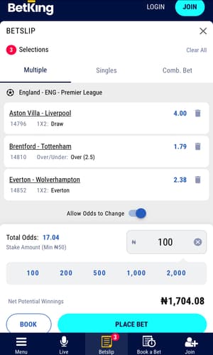 Betking App Bet Placement