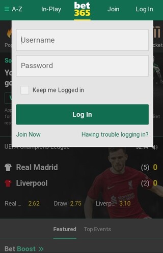 Bet365 Log In Form