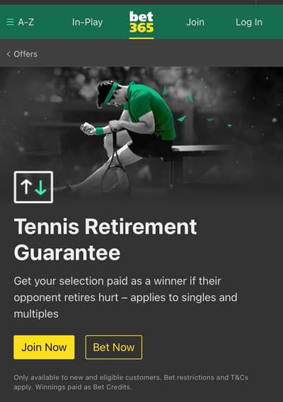 Bet365 Tennis Retirement Offer