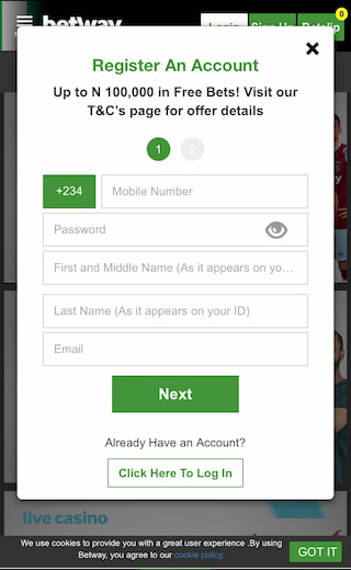 Betway Registration Page