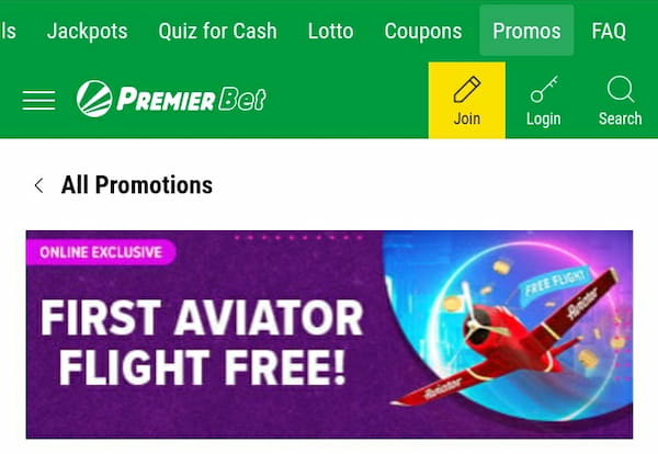 Premierbet first Aviator flight free promo
