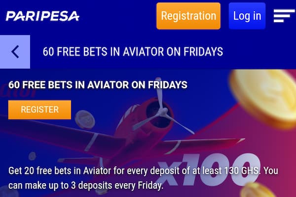 Paripesa 60 Free Bets In Aviator on Fridays