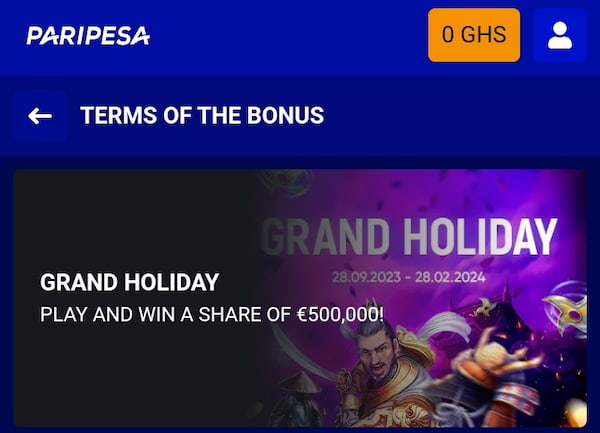 Paripesa Grand Holiday offer