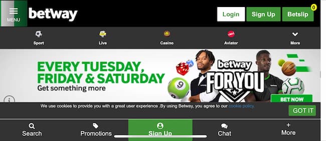Betway Sign Up Screen