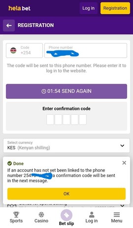 Helabet Sign up Confirmation Code