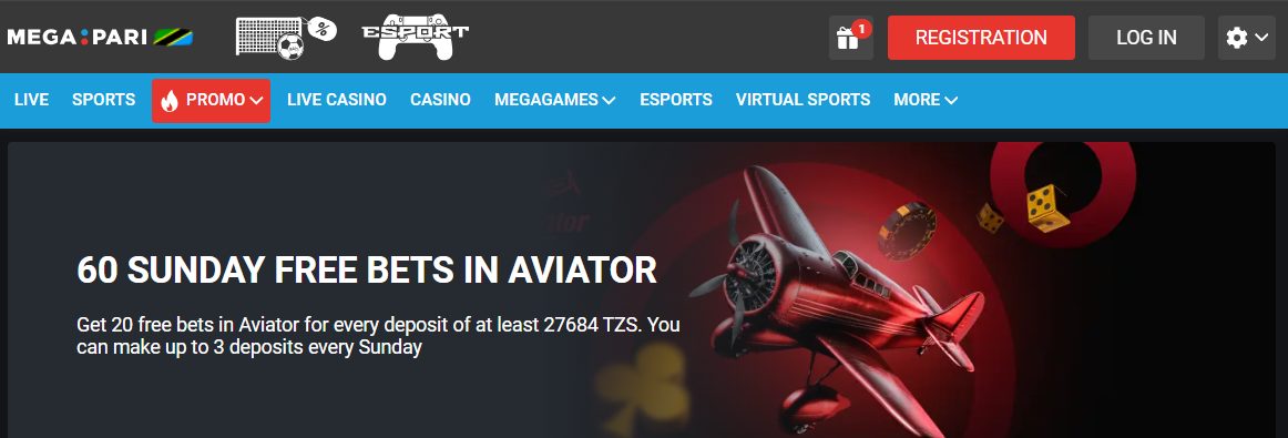 Megapari 60 Sunday free bets in Aviator